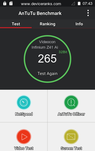 AnTuTu telefon Videocon Infinium Z41 Aire AnTuTu Videocon Infinium Z41 Aire